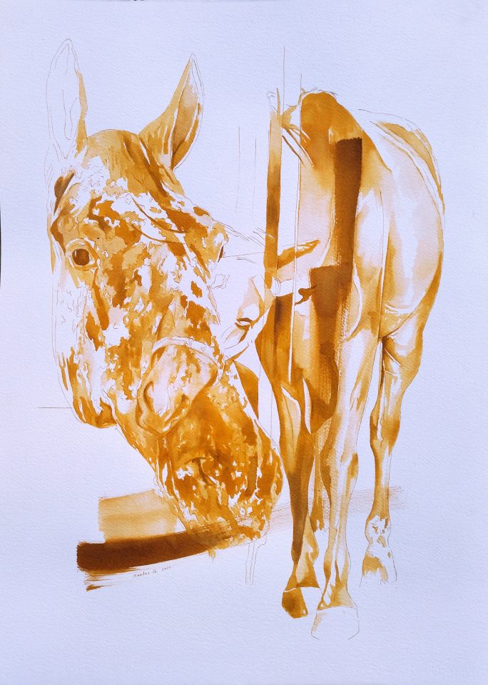 Xantus Géza, Idill, pác, papir, 70 x 50 cm, 2022.